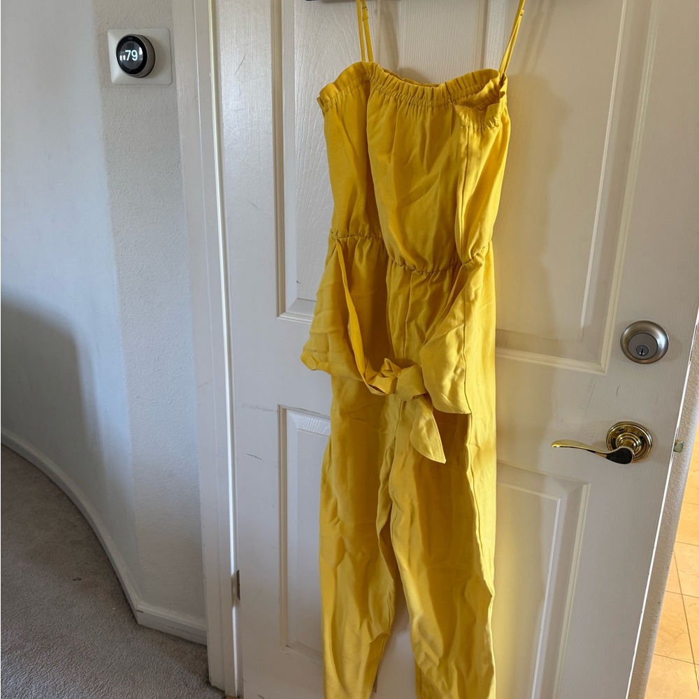 BCBGeneration Yellow Jumpsuit with Spaghetti Straps